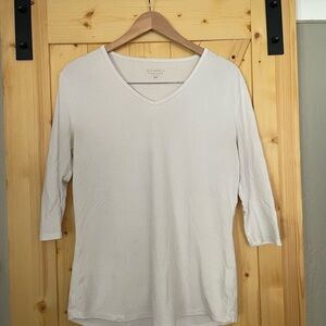 Soft Ribbed V-Neck Long Sleeve Top - White